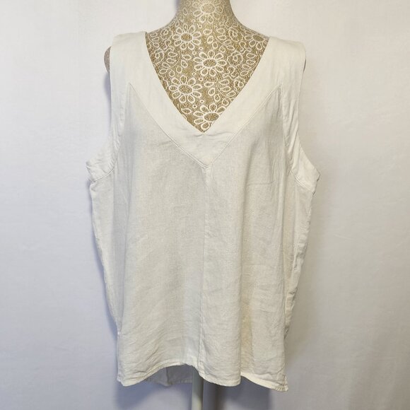 DKNY Pure Women Size L Ivory Linen Blend V-Neck Sleeveless Tank Top Breathable - Picture 1 of 13